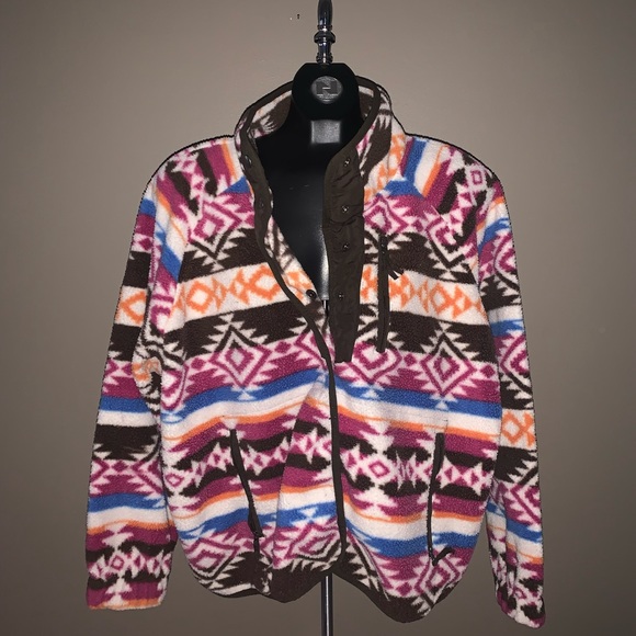 LIV Outdoor Fleece Button Up Sweater Large Aztec Pattern - Picture 3 of 5
